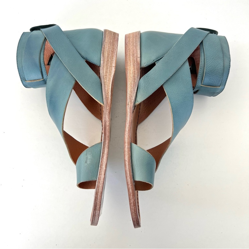 FREE PEOPLE Vale Blue Leather Ankle Buckle Strap Flat Boot Sandals Sz 41 NWOB - Picture 10 of 15